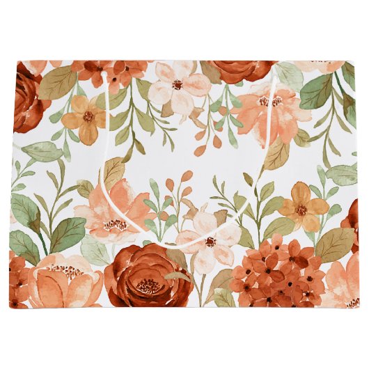 Oranje herfst waterverf floraal groot cadeauzakje (Voorkant)