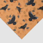 Oranje Herfst Woodland Leaf en Crow Bird Pattern Tissuepapier (Detail)