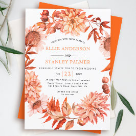 Oranje herfstbloem met herfstherdenkingsbruiloft kaart