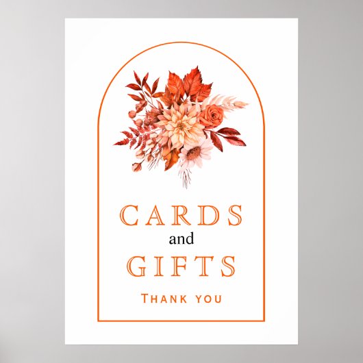 Oranje herfstbloemen en bladvalbruiloft poster (Voorkant)