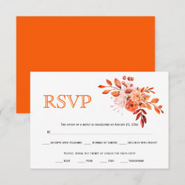 Oranje herfstbloemen en bladvalbruiloft RSVP kaartje