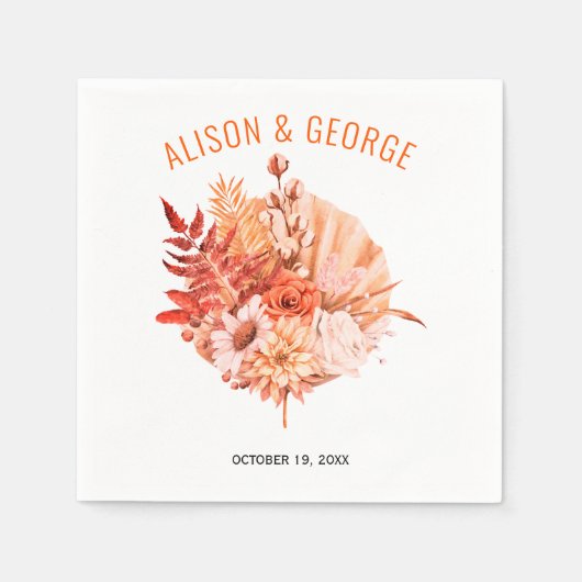 Oranje herfstbloemen, palmbladvalbruiloft servet (Voorkant)