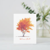 Oranje herfstboom Moderne Waterverf Feestdagenkaart (Staand voorkant)