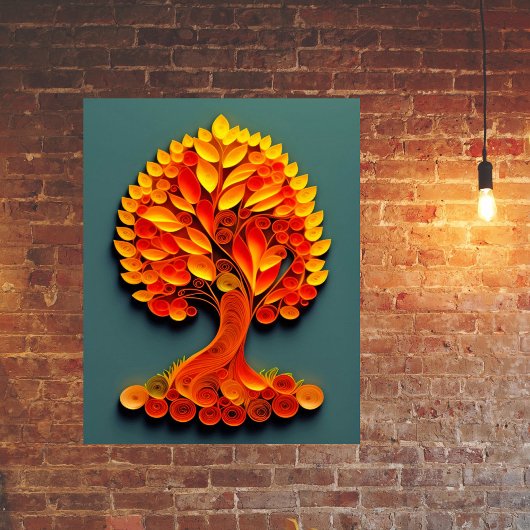 Oranje herfstboomillustratie van de quilling poster