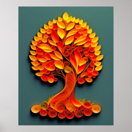 Oranje herfstboomillustratie van de quilling poster (Voorkant)