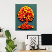 Oranje herfstboomillustratie van de quilling poster (Thuiskantoor)