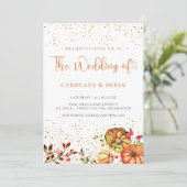 Oranje herfstfloraalbruinvissen huwelijksuitnodigi kaart (Staand voorkant)