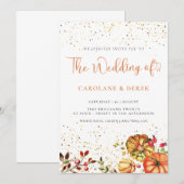 Oranje herfstfloraalbruinvissen huwelijksuitnodigi kaart (Voorkant / Achterkant)