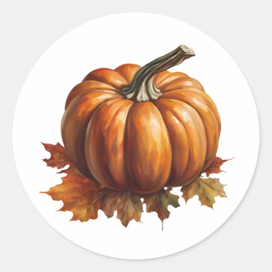 Oranje herfstpompoen en esdoornbladeren ronde sticker (Voorkant)