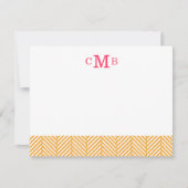 Oranje herringbone Aangepast monogram Notitiekaartje (Voorkant)
