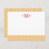 Oranje herringbone Aangepast monogram Notitiekaartje (Voorkant / Achterkant)