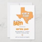 Oranje Herringbone Made in Texas Photo Baby Aankondiging (Voorkant)
