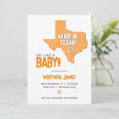 Oranje Herringbone Made in Texas Photo Baby Aankondiging (Staand voorkant)