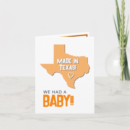 Oranje Herringbone Made in Texas Photo Baby Aankondiging (Voorkant)