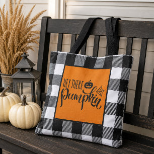 Oranje Hey Daar Pompoen Buffalo Plaid Halloween Tote Bag