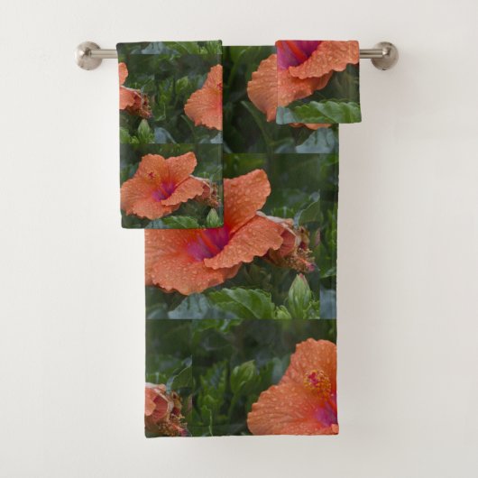 Oranje Hibiscus Bad Handdoek (Insitu)