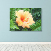 Oranje Hibiscus Bloem Canvas Afdruk (Insitu (Houten vloer))