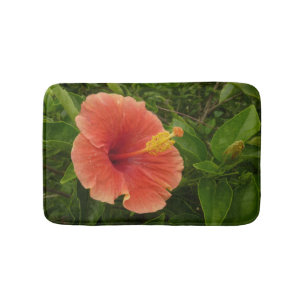 Oranje Hibiscus Bloem Tropische Bloemen Badmat