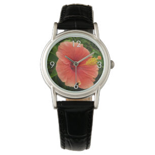 Oranje Hibiscus Bloem Tropische Floral Horloge