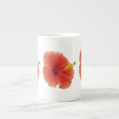 Oranje Hibiscus Bloem Tropische Floral Porselein Kop (Voorkant)