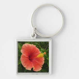 Oranje Hibiscus Bloem Tropische Floral Sleutelhanger