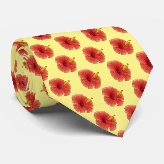 Oranje Hibiscus Bloem Tropische Floral Stropdas (Opgerold)