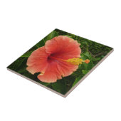 Oranje Hibiscus Bloem Tropische Floral Tegeltje (Zijkant)