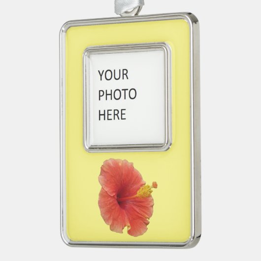 Oranje Hibiscus Bloem Tropische Floral Verzilverd Omlijst Ornament (Links)