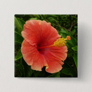 Oranje Hibiscus Bloem Tropische Floral Vierkante Button 5,1 Cm