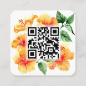 Oranje Hibiscus Bloem Visitekaartje met QR-code (Achterkant)