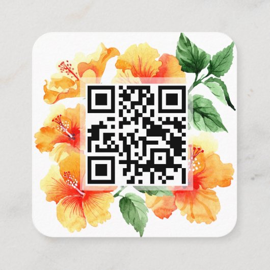 Oranje Hibiscus Bloem Visitekaartje met QR-code (Achterkant)