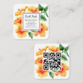 Oranje Hibiscus Bloem Visitekaartje met QR-code (Voorkant / Achterkant)