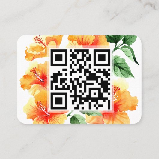 Oranje Hibiscus Bloem Visitekaartje met QR-code (Achterkant)