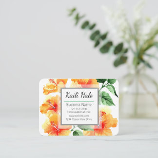 Oranje Hibiscus Bloem Visitekaartje met QR-code