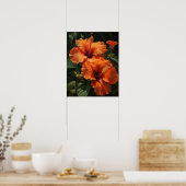 Oranje Hibiscus Bloemen Art Print Poster (Keuken)