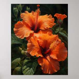 Oranje Hibiscus Bloemen Art Print Poster