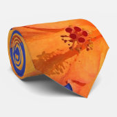 Oranje Hibiscus Bloemen op blauwe stropdas (Opgerold)