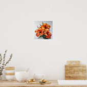 Oranje Hibiscus Bloemenkunst Print Poster (Keuken)