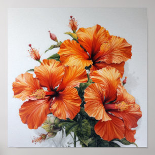 Oranje Hibiscus Bloemenkunst Print Poster