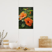 Oranje Hibiscus Bloemenkunst Print Poster (Keuken)