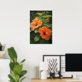 Oranje Hibiscus Bloemenkunst Print Poster (Thuiskantoor)