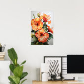 Oranje Hibiscus Bloemenkunst Print Poster (Thuiskantoor)