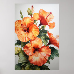 Oranje Hibiscus Bloemenkunst Print Poster