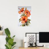 Oranje Hibiscus Bloemenkunst Print Poster (Thuiskantoor)
