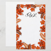 Oranje Hibiscus Border Monogrammed Blank Paper Briefpapier (Voorkant / Achterkant)
