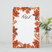 Oranje Hibiscus Border Monogrammed Blank Paper Briefpapier (Staand voorkant)