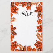 Oranje Hibiscus Border Monogrammed Blank Paper Briefpapier (Voorkant)