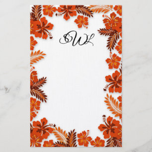 Oranje Hibiscus Border Monogrammed Blank Paper Briefpapier