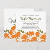 Oranje Hibiscus Bridal Shower Invitations Kaart (Voorkant / Achterkant)