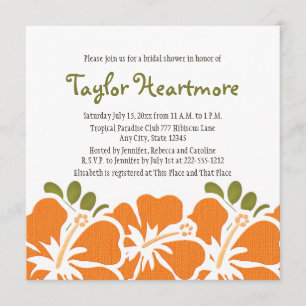 Oranje Hibiscus Bridal Shower Invitations Kaart